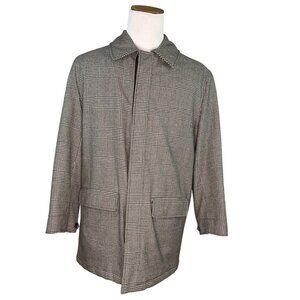 Brooks Brothers Style Gray Plaid Mens Wool Jacket With Quilted Lining Size L